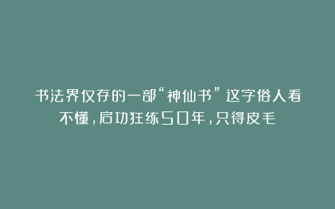 书法界仅存的一部“神仙书”!这字俗人看不懂,启功狂练50年,只得皮毛