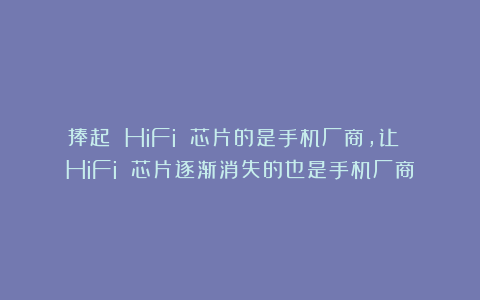 捧起 HiFi 芯片的是手机厂商，让 HiFi 芯片逐渐消失的也是手机厂商