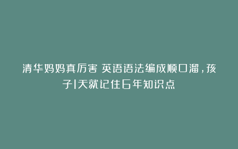 清华妈妈真厉害：英语语法编成顺口溜，孩子1天就记住6年知识点！