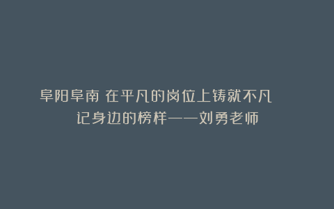 阜阳阜南：在平凡的岗位上铸就不凡 | 记身边的榜样——刘勇老师