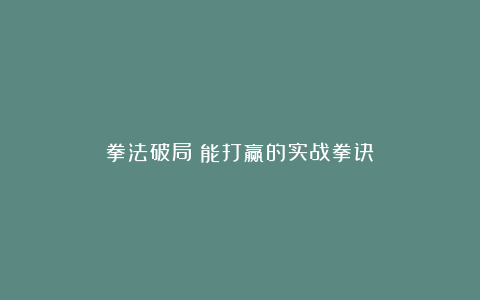 拳法破局：能打赢的实战拳诀