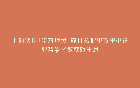 上海伙伴+华为坤灵，靠什么把申城中小企业智能化做成好生意？