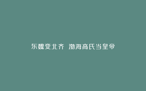 东魏变北齐 渤海高氏当皇帝