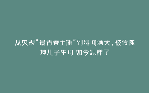 从央视“最青春主播”到绯闻满天，被传陈坤儿子生母？如今怎样了