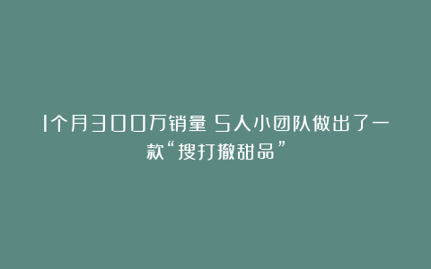 1个月300万销量 5人小团队做出了一款“搜打撤甜品”