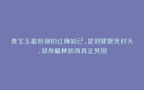 贾宝玉最特别的红颜知己，是刘姥姥死对头，却身藏林如海真正死因