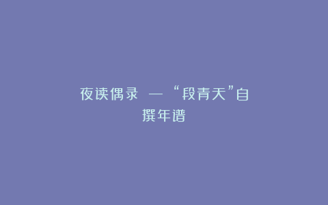 夜读偶录 — “段青天”自撰年谱