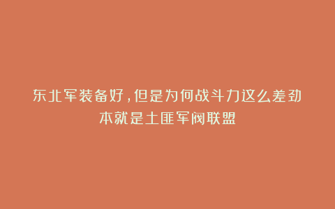 东北军装备好，但是为何战斗力这么差劲？本就是土匪军阀联盟！