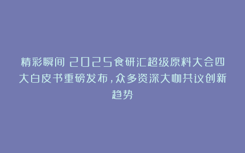 精彩瞬间|2025食研汇超级原料大会四大白皮书重磅发布，众多资深大咖共议创新趋势！