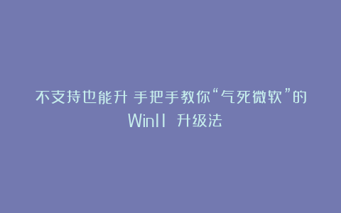不支持也能升！手把手教你“气死微软”的 Win11 升级法