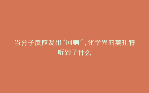 当分子反应发出“回响”，化学界的莫扎特听到了什么？