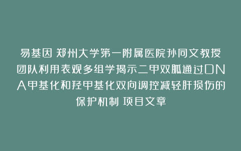 易基因：郑州大学第一附属医院孙同文教授团队利用表观多组学揭示二甲双胍通过DNA甲基化和羟甲基化双向调控减轻肝损伤的保护机制：项目文章
