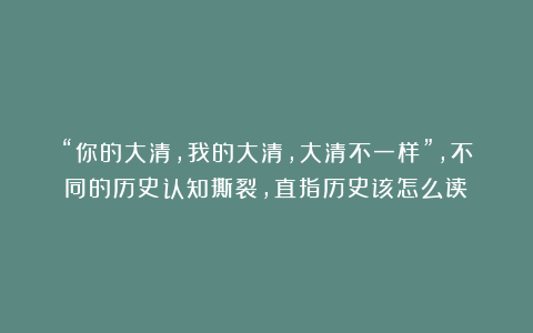 “你的大清,我的大清,大清不一样”,不同的历史认知撕裂,直指历史该怎么读?