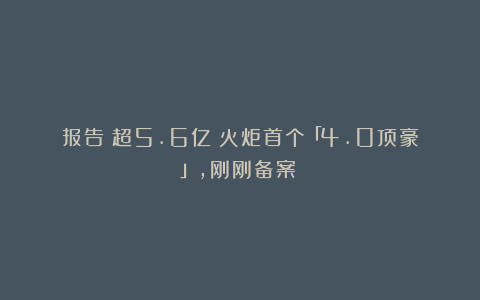 报告！超5.6亿！火炬首个「4.0顶豪」，刚刚备案！