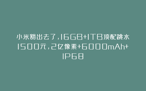 小米豁出去了,16GB+1TB顶配跳水1500元,2亿像素+6000mAh+IP68