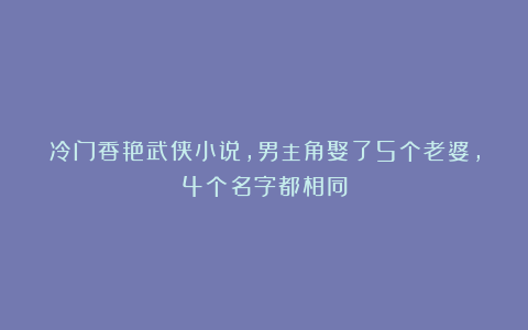 冷门香艳武侠小说，男主角娶了5个老婆，4个名字都相同