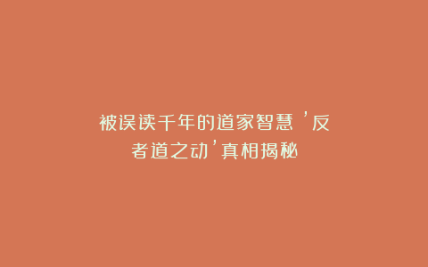 被误读千年的道家智慧：’反者道之动’真相揭秘