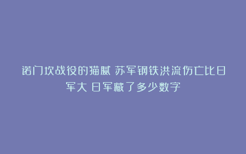 诺门坎战役的猫腻：苏军钢铁洪流伤亡比日军大？日军藏了多少数字