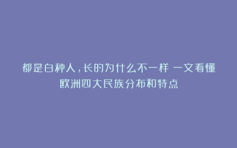 都是白种人，长的为什么不一样？一文看懂欧洲四大民族分布和特点