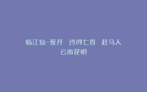 临江仙-夜井 (诗词七首)||赶马人(云南昆明)