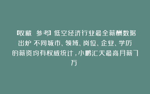 【收藏 参考】低空经济行业最全薪酬数据出炉:不同城市、领域、岗位、企业、学历的薪资均有权威统计,小鹏汇天最高月薪7万!!