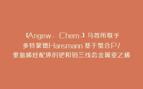 【Angew. Chem.】马普所联手多特蒙德Hansmann:基于螯合P/重氮烯烃配体的钯和铂三线态金属亚乙烯