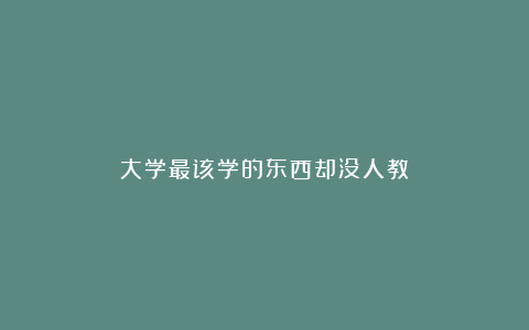 大学最该学的东西却没人教