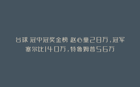 台球|冠中冠奖金榜：赵心童28万，冠军塞尔比140万，特鲁姆普56万