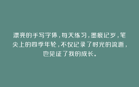 漂亮的手写字体，每天练习，墨痕记岁，笔尖上的四季年轮，不仅记录了时光的流逝，也见证了我的成长。