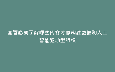 高管必须了解哪些内容才能构建数据和人工智能驱动型组织
