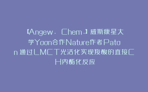 【Angew. Chem.】威斯康星大学Yoon合作Nature作者Paton：通过LMCT光活化实现羧酸的直接C─H内酯化反应