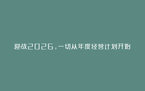 迎战2026，一切从年度经营计划开始！