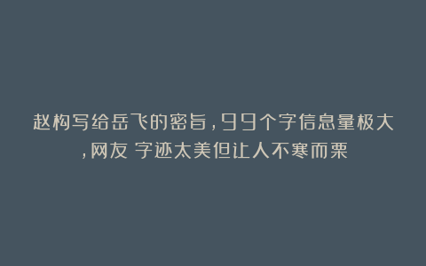 赵构写给岳飞的密旨，99个字信息量极大，网友：字迹太美但让人不寒而栗