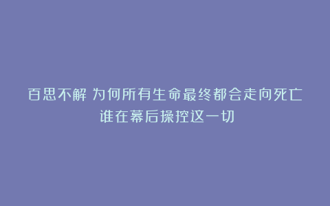 百思不解：为何所有生命最终都会走向死亡？谁在幕后操控这一切？