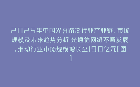 2025年中国光分路器行业产业链、市场规模及未来趋势分析：光通信网络不断发展，推动行业市场规模增长至190亿元[图]