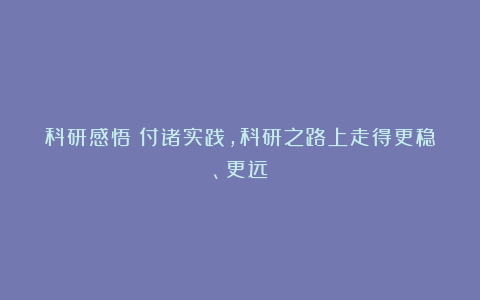 科研感悟:付诸实践,科研之路上走得更稳、更远