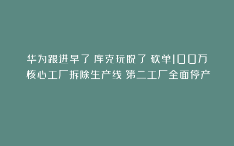 华为跟进早了？库克玩脱了！砍单100万！核心工厂拆除生产线！第二工厂全面停产！