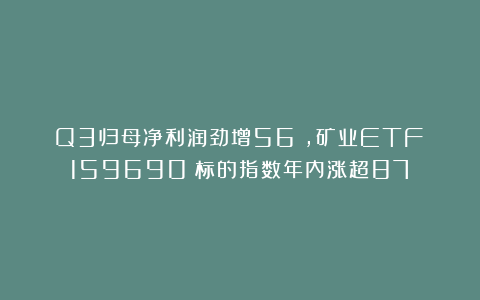 Q3归母净利润劲增56%，矿业ETF（159690）标的指数年内涨超87%