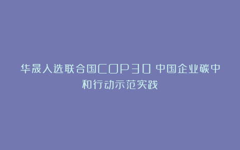华晟入选联合国COP30《中国企业碳中和行动示范实践》