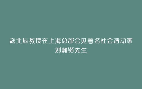 寇北辰教授在上海总部会见著名社会活动家刘瀚锴先生！