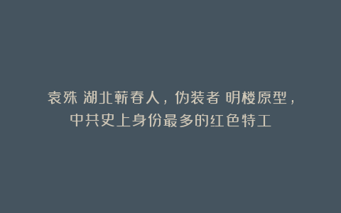 袁殊：湖北蕲春人，《伪装者》明楼原型，中共史上身份最多的红色特工！