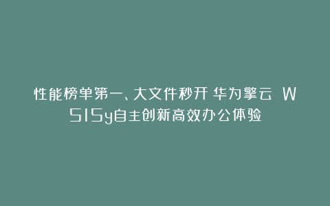 性能榜单第一、大文件秒开！华为擎云 W515y自主创新高效办公体验