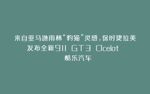 来自亚马逊雨林“豹猫”灵感,保时捷拉美发布全新911 GT3 Ocelot | 酷乐汽车