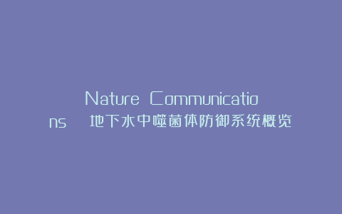 Nature Communications | 地下水中噬菌体防御系统概览