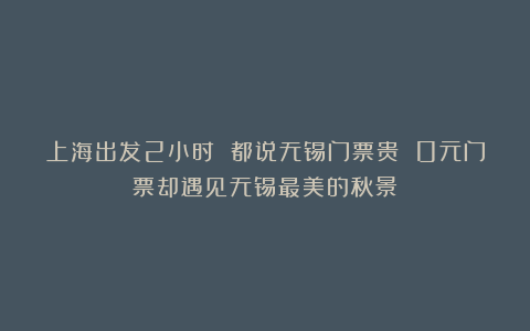 上海出发2小时 都说无锡门票贵 0元门票却遇见无锡最美的秋景