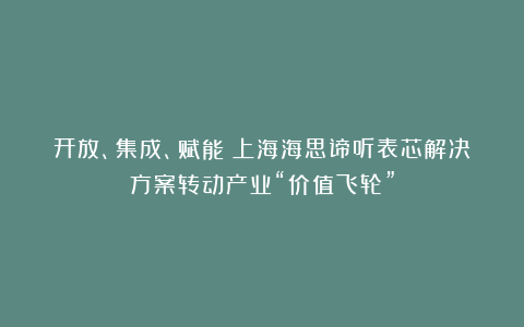 开放、集成、赋能：上海海思谛听表芯解决方案转动产业“价值飞轮”