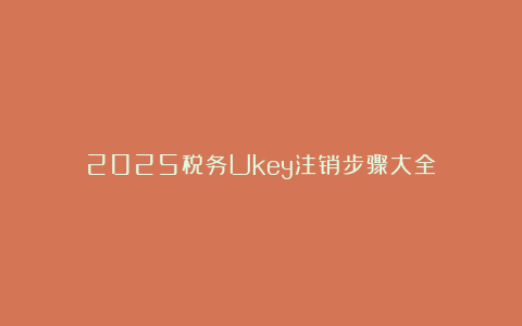 2025税务Ukey注销步骤大全