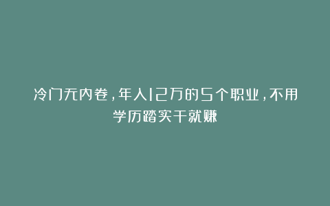冷门无内卷，年入12万的5个职业，不用学历踏实干就赚！