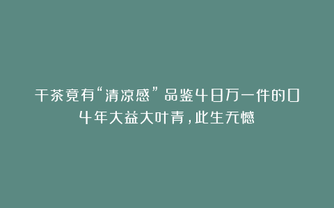 干茶竟有“清凉感”？品鉴48万一件的04年大益大叶青，此生无憾！