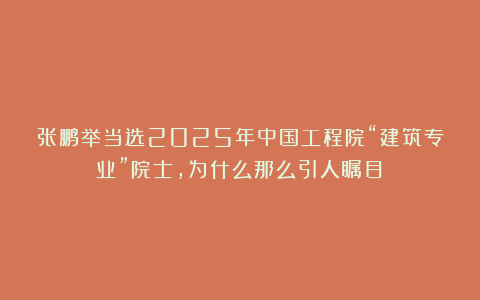张鹏举当选2025年中国工程院“建筑专业”院士，为什么那么引人瞩目？